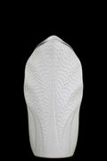Ceramic Pyramidal Vase With Engraved Circle Design, Medium, White