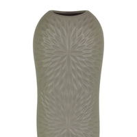 Ceramic Tall Engraved Leaf Design HalfCircle Vase, Small, Gray