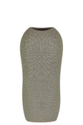 Ceramic Tall Engraved Leaf Design HalfCircle Vase, Small, Gray