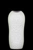 Ceramic Tall Engraved Leaf Design HalfCircle Vase, Small, White