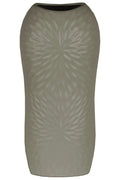 Ceramic Tall Engraved Leaf Design HalfCircle Vase, Large, Gray