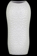 Ceramic Tall Engraved Leaf Design HalfCircle Vase, Large, White