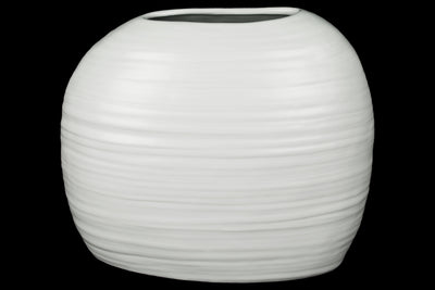 Ceramic Tall Irregular Vase With Combed Design, White