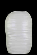 Ceramic Tall Irregular Vase With Combed Design, Small, White