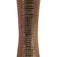 Ceramic Trumpet Mouth And Flared Bottom Ribbed Vase, Distressed Copper Finish