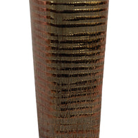 Ceramic Tall Tapered Bottom Ribbed Design Vase, Distressed Copper Finish