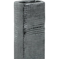 Ceramic Tall Rectangular Ribbed Design Vase, Small, Distressed Silver Finish