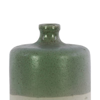 Ceramic Round Narrow Neck White Banded Rim Bottom Vase, Small, Green