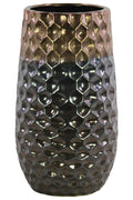 Round Vase With Embossed Diamond Design Body, Large, Dark Gray