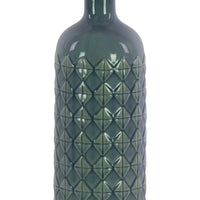 Ceramic Bottle Vase With Embossed Diamond Pattern, Large, Light Blue