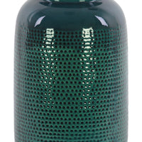 Cylindrical Ceramic Vase With Perforated Pattern, Large, Turquoise Blue