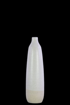 Ceramic Bottle Vase With Cream Banded Rim Bottom, White