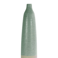 Ceramic Bottle Vase With Cream Banded Rim Bottom, Green