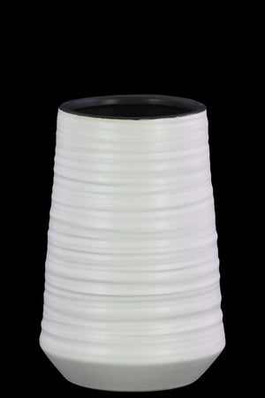 Round Ceramic Vase With Combed Design, Medium, White