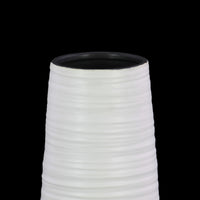 Round Ceramic Vase With Combed Design, Small, White