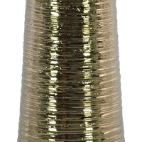 Round Ceramic Vase With Combed Design, Large, Gold