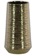 Round Ceramic Vase With Combed Design, Large, Gold