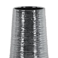 Round Ceramic Vase With Combed Design, Medium, Silver