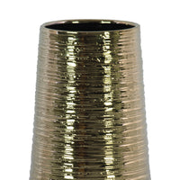 Round Ceramic Vase With Combed Design, Medium, Gold