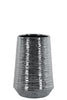 Round Ceramic Vase With Combed Design, Small, Silver