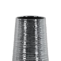 Round Ceramic Vase With Combed Design, Small, Silver