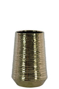 Round Ceramic Vase With Combed Design, Small, Gold