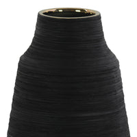 Round Ceramic Vase With Combed Design, Small, Black