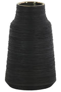 Round Ceramic Vase With Combed Design, Large, Black