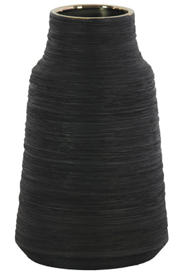 Round Ceramic Vase With Combed Design, Large, Black