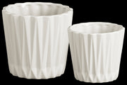 Round Ceramic Vase With Ribbed Pattern, Set of 2, White