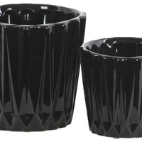 Round Ceramic Vase With Ribbed Pattern, Set of 2, Black