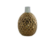 Ceramic Vase With Engraved Double Diamond Pattern, Gold And White