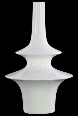 2 Tiered Stoneware Round Vase With Long Neck, Glossy White