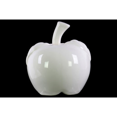 Decorative Apple Figurine In Ceramic, Large, Glossy White