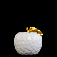 Ceramic Apple Figurine With Dimpled Texture, Medium, White And Gold