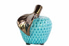 Ceramic Apple Figurine With Checkered Pattern, Turquoise Blue And Bronze