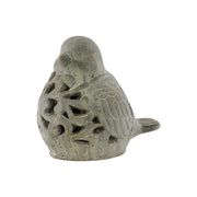 Cemented Bird Figurine With Floral Cutout Pattern, Gray