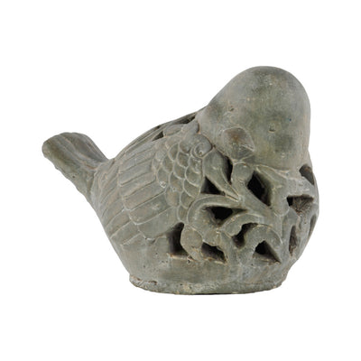 Cemented Bird Figurine With Cutout Pattern, Gray