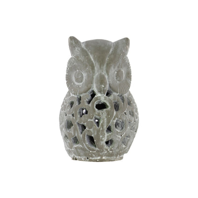 Cutout Patterned Cemented Owl Figurine, Large, Gray