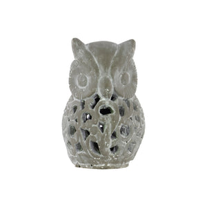 Cutout Patterned Cemented Owl Figurine, Large, Gray