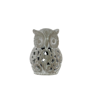 Cutout Patterned Cemented Owl Figurine, Small, Gray