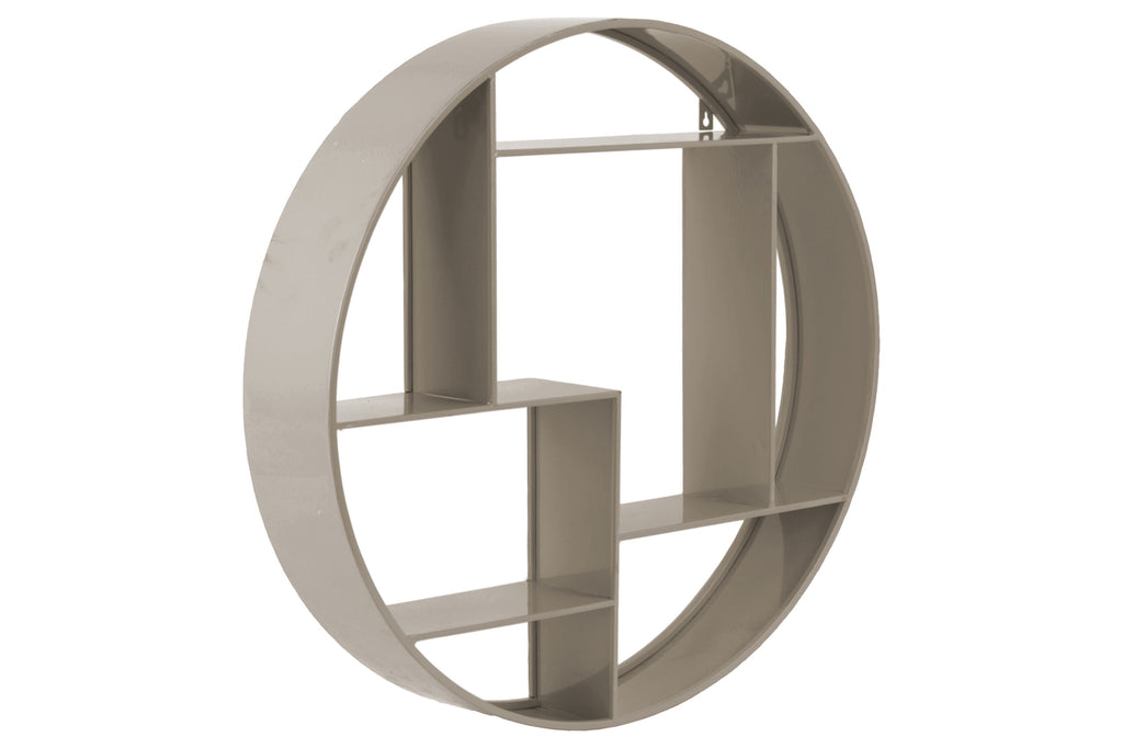 Round Metal Wall Shelf With Multiple Slots, Taupe Gray