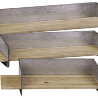 Rectangular Wooden Wall Shelf With Metal Backing, Set Of 3, Natural Brown
