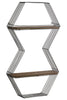 Hexagonal Shape 2 Tier Metal And Wood Wall Shelf, Metallic Gray