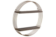 Round Shape 2 Tier Metal And Wood Wall Shelf, Metallic Gold