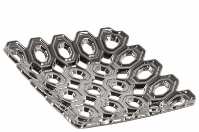 Perforated Circle Patterned Square Concave Tray In Ceramic, Chrome Silver
