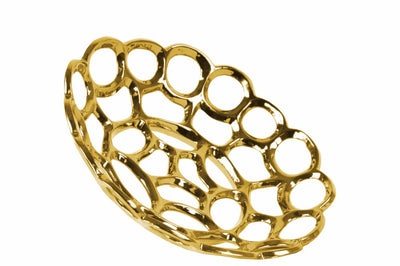 Ceramic Concave Tray With Perforated and Chainlink Pattern, Small, Chrome Gold