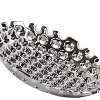 Ceramic Concave Tray With Perforated Pattern, Small, Chrome Silver