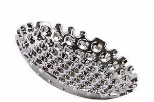 Ceramic Concave Tray With Perforated Pattern, Small, Chrome Silver