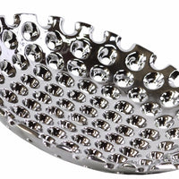 Ceramic Concave Tray With Perforated Pattern, Large, Chrome Silver